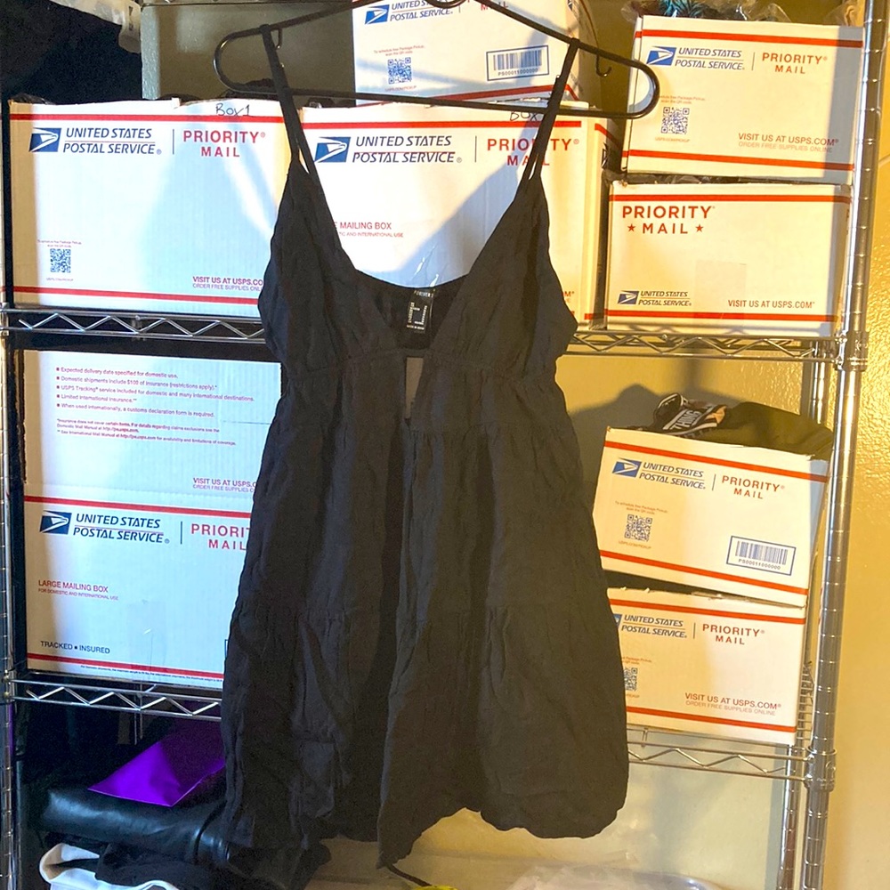 NWT Forever 21 Babydoll Boho Swift & Flare Dress Women Size Medium Black